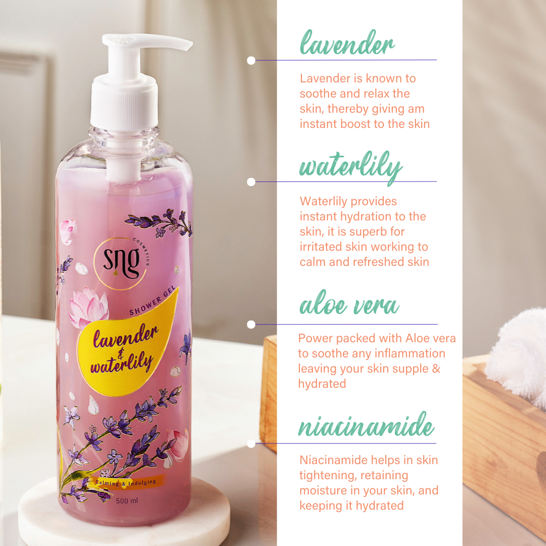 Lavender and Waterlily Shower Gel + Aloevera and Vitamin E Light Hydra Boost Face Moisturiser (500ml + 150ml)