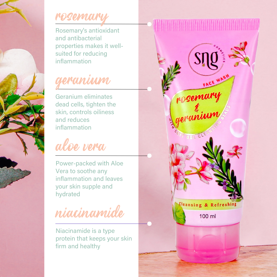 Rosemary & Geranium Facewash + Aloevera and Vitamin E Light Hydra Boost Face Moisturiser (100ml + 150ml)
