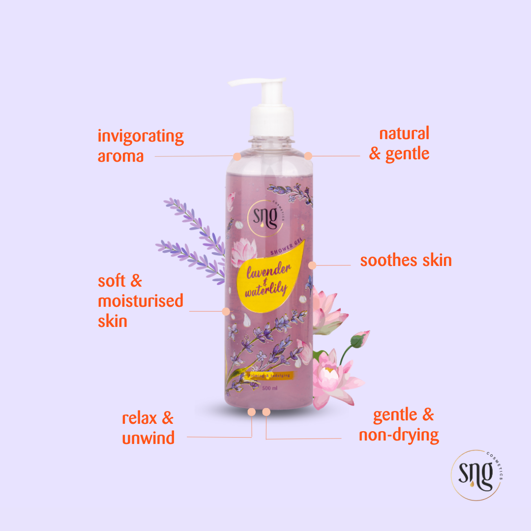 Lavender and Waterlily Shower Gel + Aloevera and Vitamin E Light Hydra Boost Face Moisturiser (500ml + 150ml)