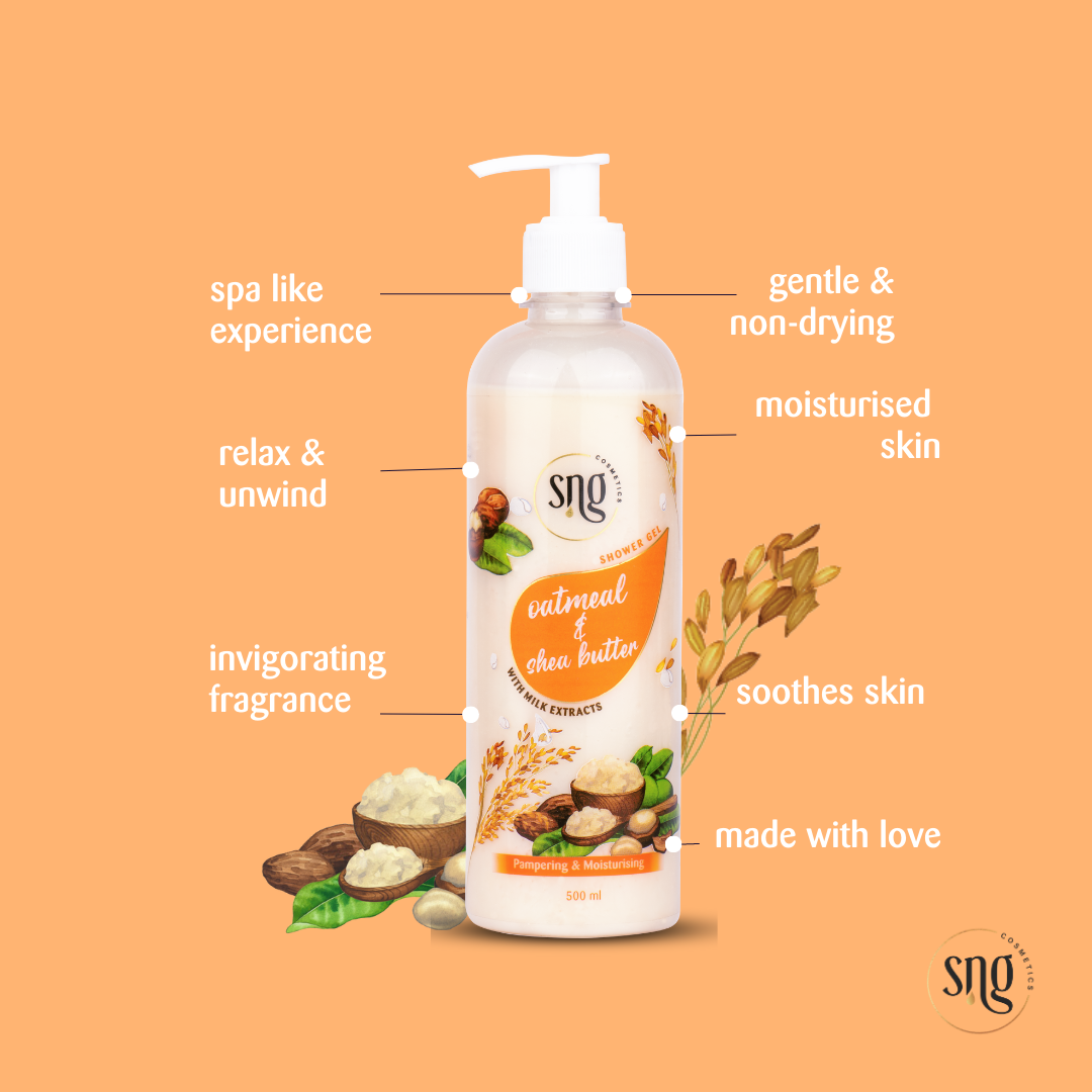 Oatmeal & Shea Butter Shower Gel + Aloevera and Vitamin E Light Hydra Boost Face Moisturiser + Tea Tree & Aloevera Facewash (500ml + 150ml + 100ml)